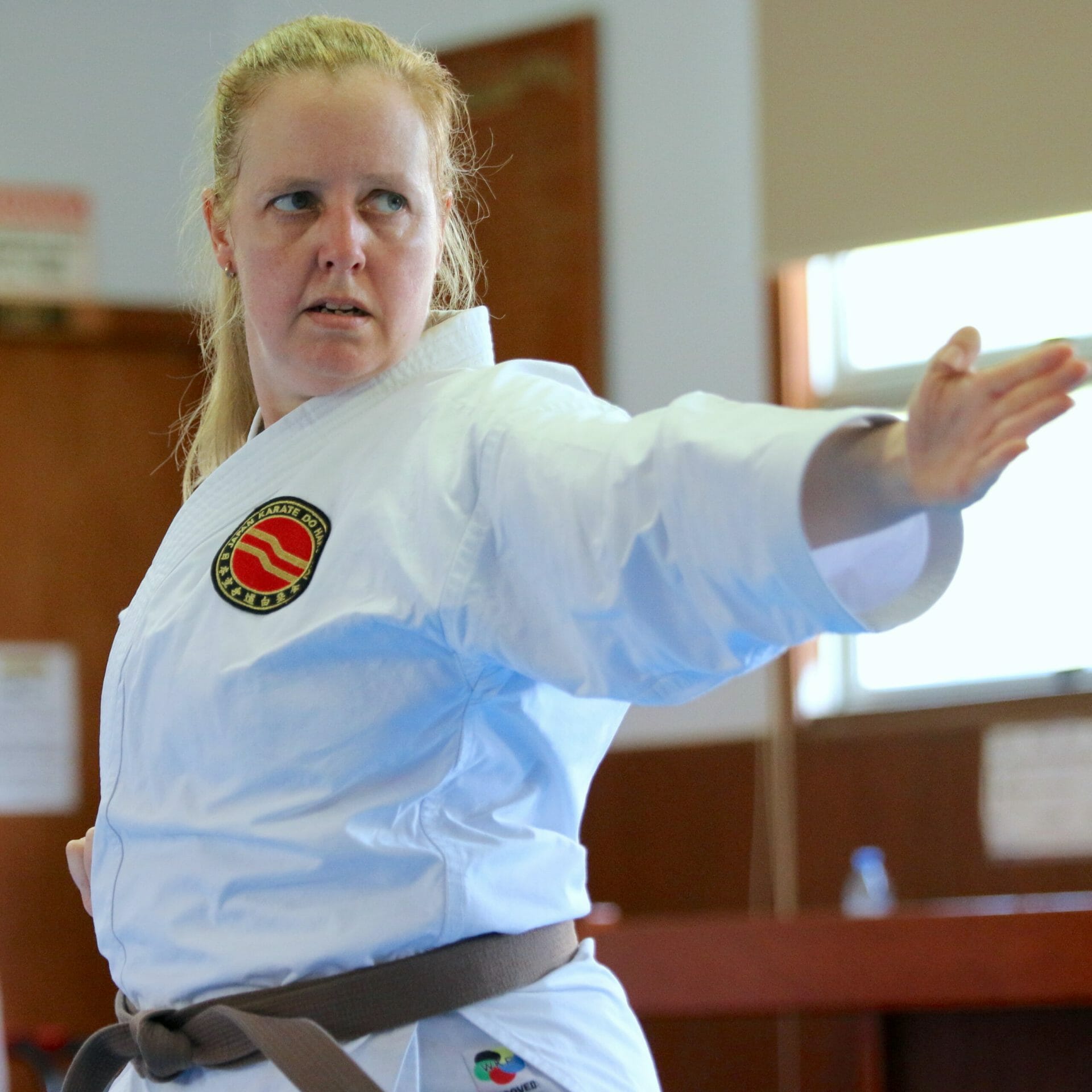 Adult karate student doing kata at the Gold Coast Dojo